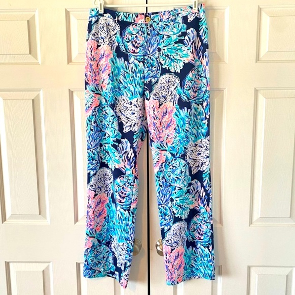 NWT Lilly Pulitzer Malorie High Rise Stretch Trouser, Navy Party in Paradise, 16